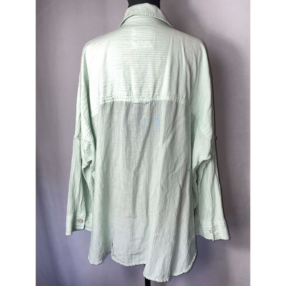American Eagle Lightweight Oversized Mint Green Striped Button Shirt Size XS - Picture 2 of 7